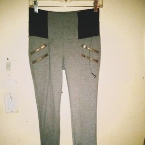 Zipper hip elastic band leggings